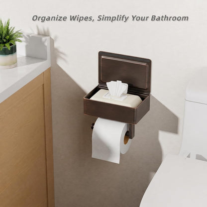 FORIOUS Toilet Paper Holder with Shelf, Wall-Mounted Modern Wipes Dispenser | Brushed Nickel | Toilet Paper Holder with Storage for Bathroom | Fits Wipes, Sanitary Napkin, Tampon | 8.0"x5.3" Large Shelf