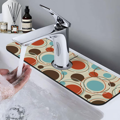 Aquamarine Blue Mexican Tiles Faucet Splash Guard Mat for Kitchen Sink 15x5.5" - Colors B