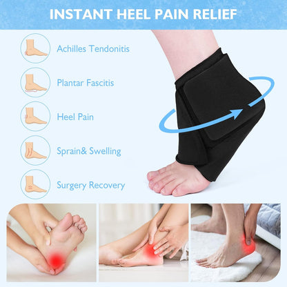 Heel Plantar Fasciitis ice Pack with 2-Layer Cooling Gel for 30-Min Cold Therapy, Ankle Foot Reusable Ice Pack Wrap for Achilles Tendonitis, Sprained Ankles, Swelling, Foot Pain Relief(1, PRO)