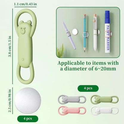 4 Pcs Magnetic Pen Holder for Refrigerator, Silicone Adjustable Pen Pencil Holder, Cute Bear Design Silicone Flexible Pencil Holder for Whiteboards, Desk, Clipboard (Multi-Color)