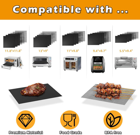 Reusable Air Fryer Liners for Breville Smart Oven Air Fryer Pro BOV900BSS, Ninja Foodi, Non-Stick, 3x Liners + 3x Mesh