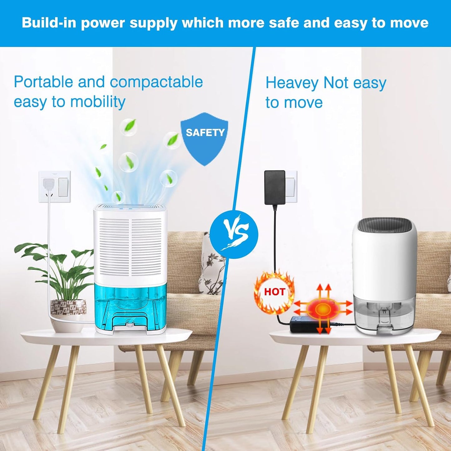 Dehumidifier 68oz(2000ml) Small Dehumidifier with Drain Hose for Up to 650 sq.ft Ultra Quiet Mini Portable Air for Home Basements Bathroom Bedroom Closet Kitchen RV