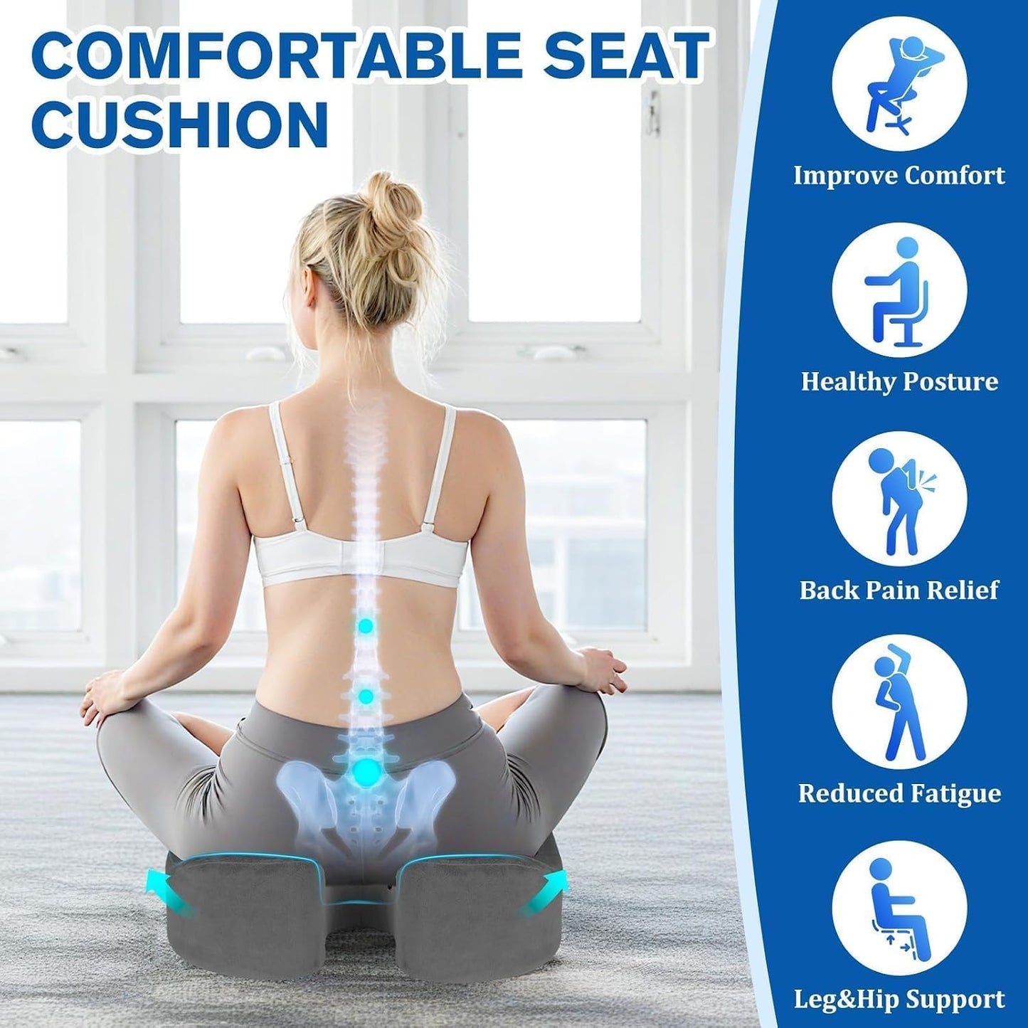 CushyOasis Seat Cushion, Gel Memory Foam Office Chair Cushions, (Black) | Chair Cushion, Anti-Slip Bottom & Removable Cover Tailbone Pain Relief Cushion, Memory Foam Seat Cushion for Office