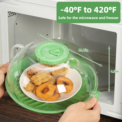 Microwave Splatter Cover Lid for Food 10.2 Inch with Water Steamer, Clear Microwave Splash Guard Cooker Lid with Plate, Dish Bowl Plate Serving Cover Cookware High Transparent Plastic Black