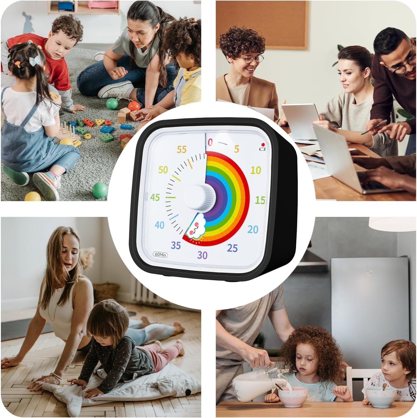 Yunbaoit Rainbow Visual Timer for Kids, 60-min Countdown Timer, Blue | Protective Case, No Ticking, Mute and Ringing Alarm Available, Time Management Tool, Low Power Reminder, for Study,Game,Work