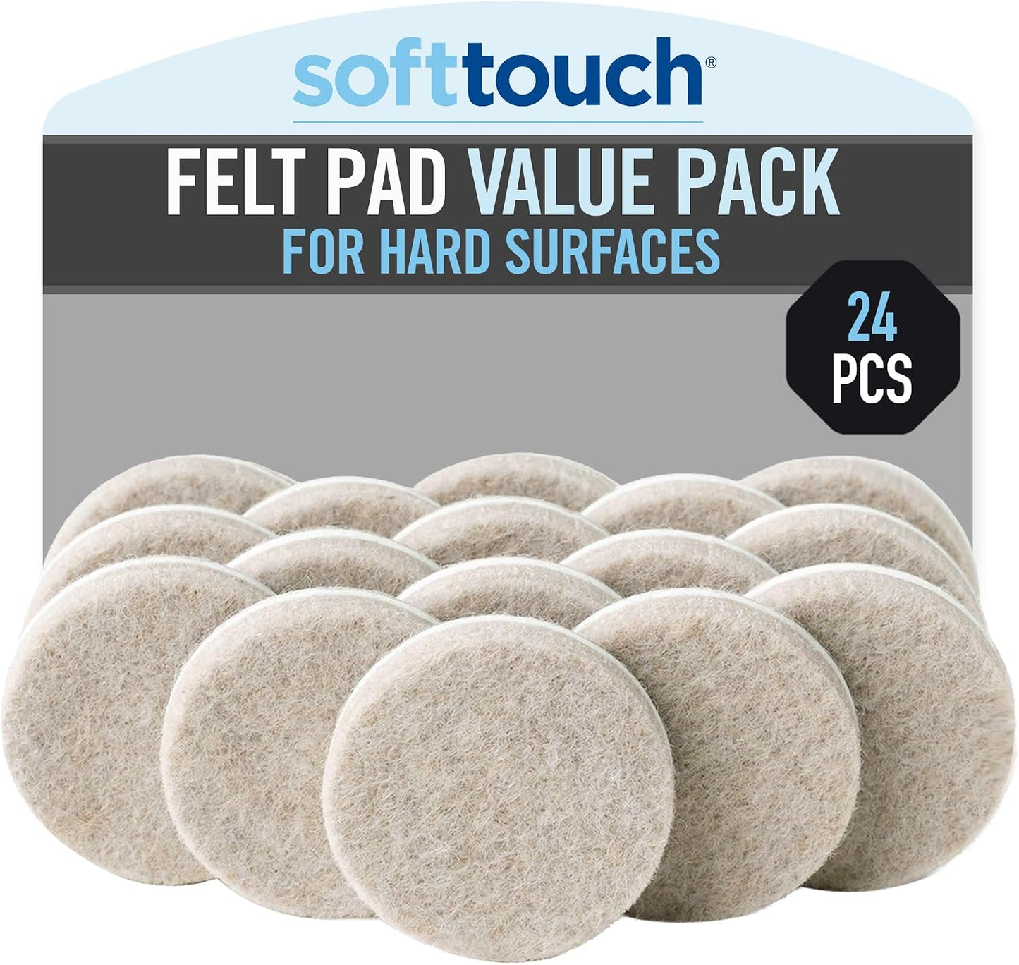 SoftTouch 1.5" Round Reusable Felt Furniture Sliders for Hard Surfaces, Noise-Reducing Adhesive Furniture Moving Pads for Beds, Sofas, Dressers, Set of 24, Beige