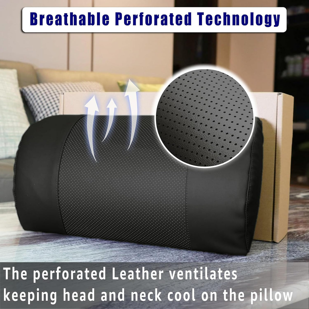 Breathable Perforated Leather Recliner Memory Foam Head Pillow - Non-Slip Base with Adjustable Neck Support in Chocolate, for Recliners, Sofas, and Loveseats, Ensuring Unmatched Relaxation