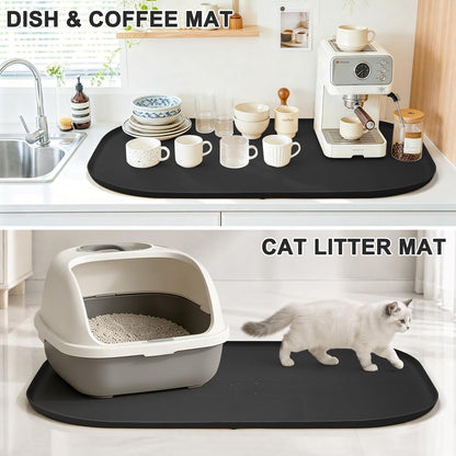 SMILOOL Waterproof Silicone Pet Food Mat with Raised Edge for Dog & Cat | 19" x 12" Non-Slip Pet Feeding Mats with Lip for Food & Water Bowl, Food Grade, Easy Cleaning, Black