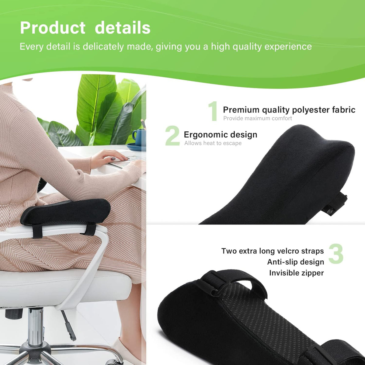 LargeLeaf Chair Armrest Cooling Gel Cushions Elbow Pillow Pressure Relief Office Chair Gaming Chair armrest with Memory Foam armrest Pads 2-Piece Set of Chair