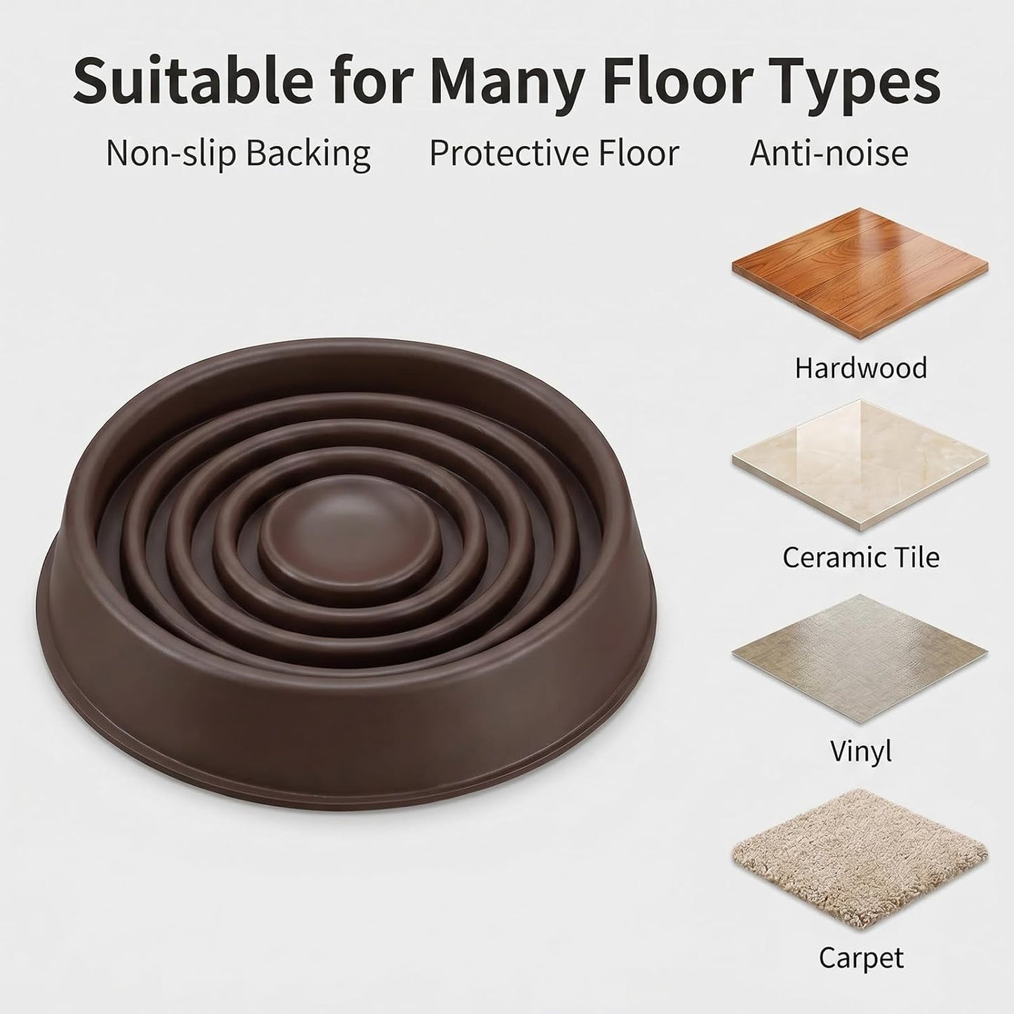 5 PCS 1.5 X 1.5 Inch Round Rubber Caster Cups, Non Slip Furniture Casters Cup Brown Furniture Coasters Furnitures Leg Protectors Anti Slide Floor Protector for Bed Couch Chair Table Stoppers