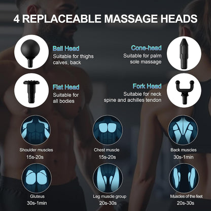 Massage Gun Deep Tissue, Silent Motor and Portable Massage Gun with 4 Interchangeable Heads for Deep Muscle Relief and Relaxation, Relax Gift