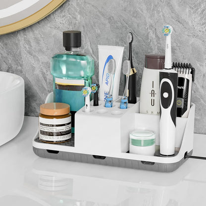 Boperzi Electric Toothbrush Holders with Cord Slots: Detachable Toothbrush and Toothpaste Holders, Large Tooth Brush Storage Caddy Set Drainage, Anti-Slip Bathroom Counter Organizer for Family, Kids