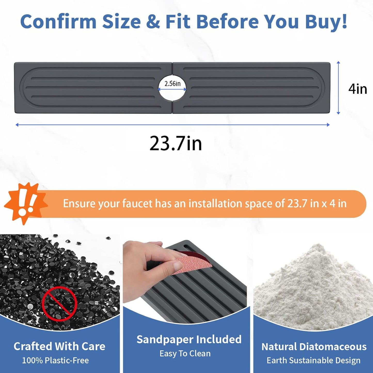 Faucet Mat for Kitchen Sink, Water Absorbent Kitchen Faucet Mat, Durable Sink Splash Guard with Raised Feet, Diatomite Fast Drying Kitchen Sink Faucet Mat, Bathroom Stone Drying Tray for Counter