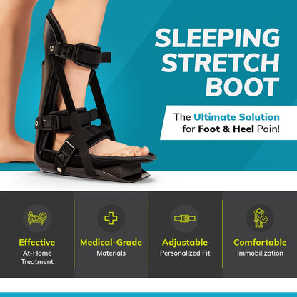 BraceAbility Sleeping Stretch Boot - Plantar Fasciitis Night Foot Splint Adjustable Achilles Tendonitis Brace for Fascia, Tendon and Calf Stretching, Heel and Bone Spur, Arch Pain Treatment (Medium)