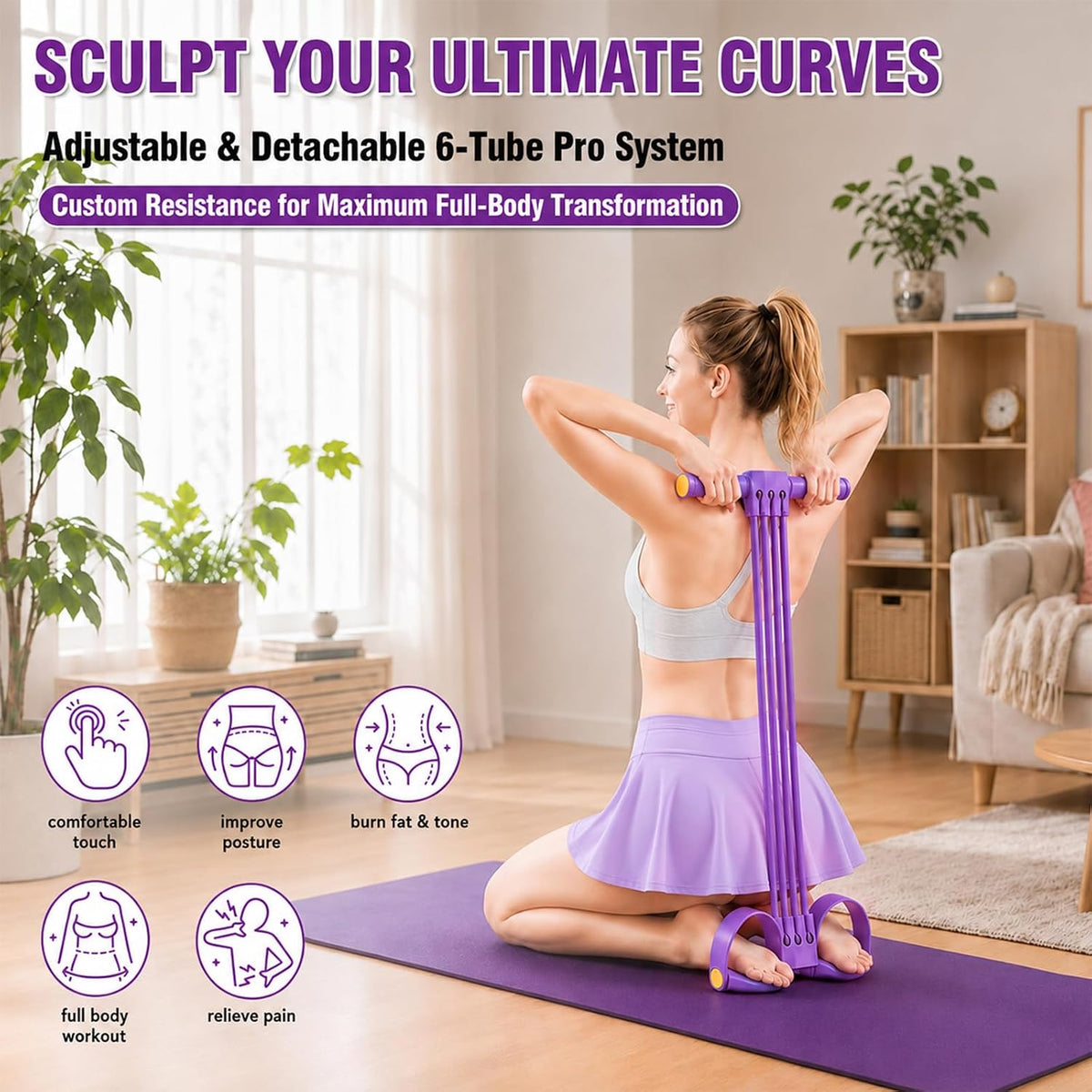 Foot Pedal Resistance Bands with Handles, Multifunction Elastic Yoga Exercise Bands, Home Gym Fitness Equipment for Women & Men to Tone Abs, Core, Legs, Arms, Waist