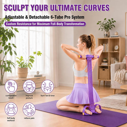 Foot Pedal Resistance Bands with Handles, Multifunction Elastic Yoga Exercise Bands, Home Gym Fitness Equipment for Women & Men to Tone Abs, Core, Legs, Arms, Waist