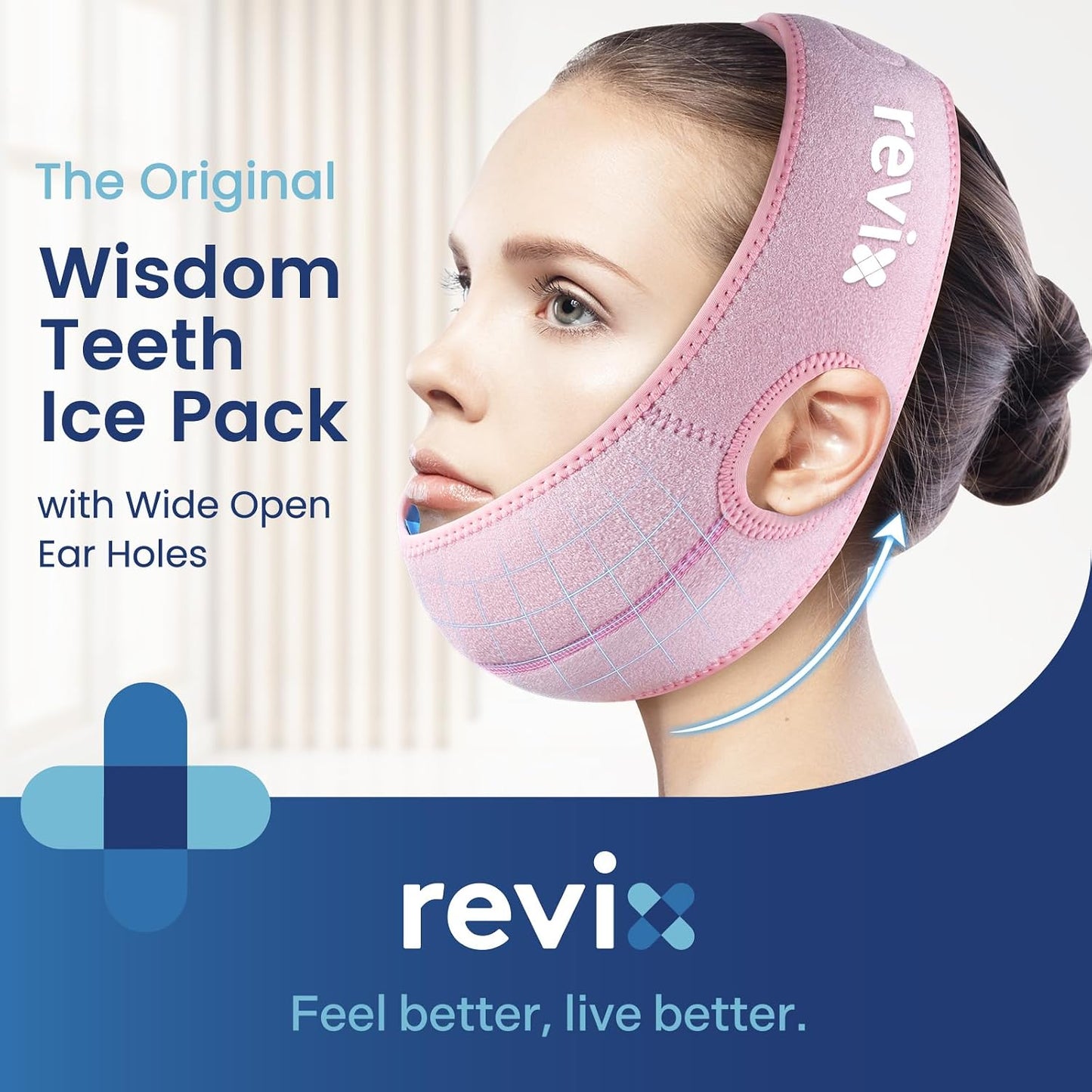 REVIX Wisdom Teeth Ice Pack Head Wrap for Face, Jaw & Chin Relief, Black | For Oral Surgery, Tooth Extraction, TMJ & Teeth Removed, 4 Reusable Hot & Cold Gel Packs, 3D Snug Fit