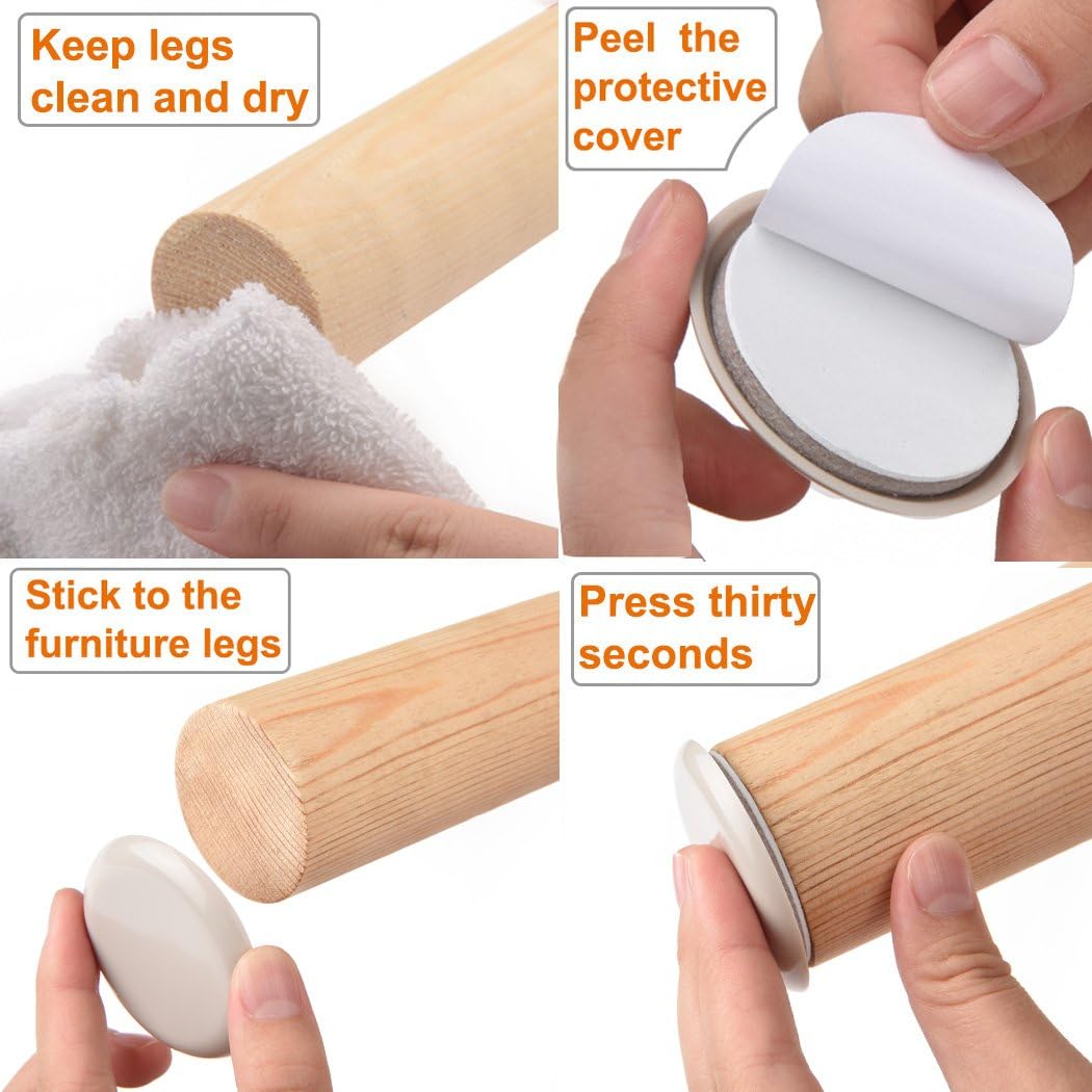 Ezprotekt 16 Pack Self-Stick Furniture Chair Leg Sliders for Carpet, 2-1/8" Self-Adhesive Round Furniture Movers Sliders, Carpet Chairs Furniture Glides, Carpet Moving Sliders Easily Move (Beige)
