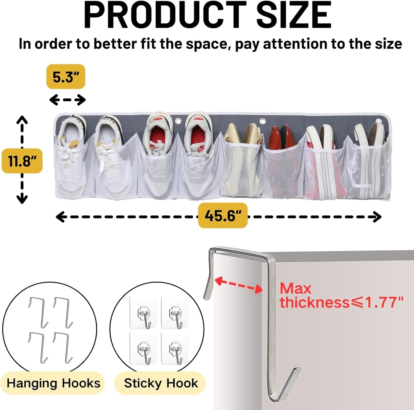 RV Shoe Storage for Bedside - 16 Extra Large Pocket Entryway Shoes Rack | Wall Mounted Bed Hanging Pocket Organizer, Bedside Caddy for Shoes and Tool Accessories, RV & Camper Essentials 2 Pack