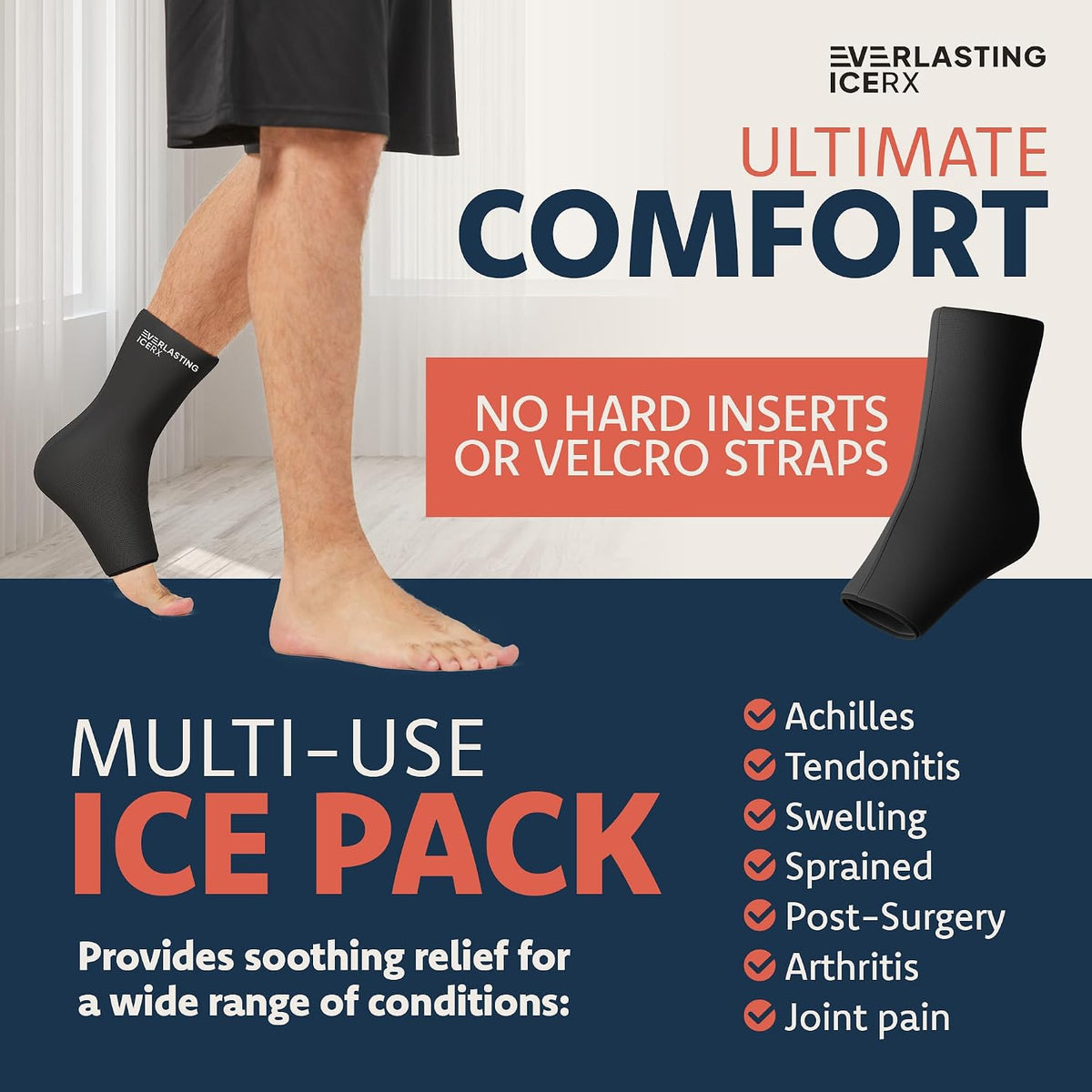 Ankle Ice Pack Wrap, Reusable Gel Cold Compression for Plantar Fasciitis