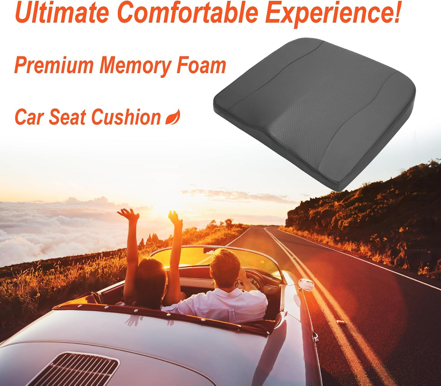 Lofty Aim Car Seat Cushion, Memory Foam Car Seat Cushions for Long Driving | Comfy Car Seat Pillow for Pain Relief, Driver Seat Cushion Adds Height, Butt Cushion for Car, Truck, Office Chair, Black