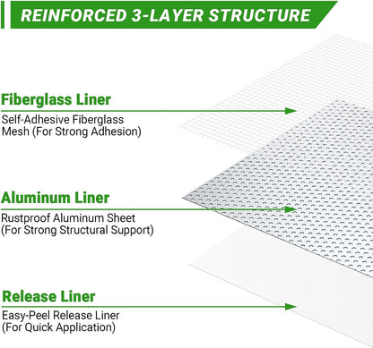 12 x 12 Inch Drywall Repair Kit – 4 Pcs Large Drywall Patch for Wall & Ceiling Holes, Heavy-Duty Aluminum Self-Adhesive Mesh, Includes Plastic Drop Cloths, Scrapers, Sandpaper & Gloves - Quick Fix