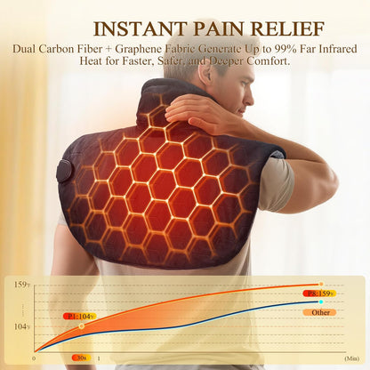 Far Infrared Heating Pad for Neck and Shoulders and Back | 6X Deeper Targeted Heat Therapy for Fast Chronic Pain Relief in Seniors – 20% Heavier, 8 Heat Levels, 4H Auto Shut Off
