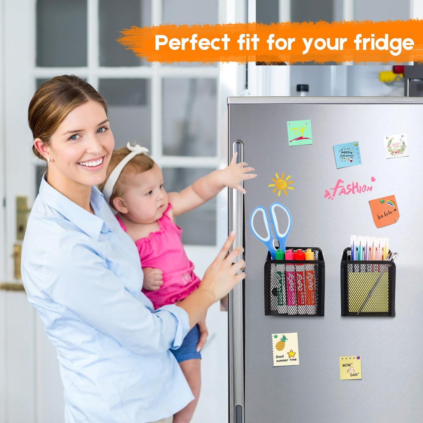 Magnetic Pencil Holder Whiteboard Pen Holder Locker Accessories (2-Slot*1) | Locker Organizer, Desk Organizer, Teacher Supplies, Mesh Basket, Strong Magnets, Black, For Fridge School Office Home