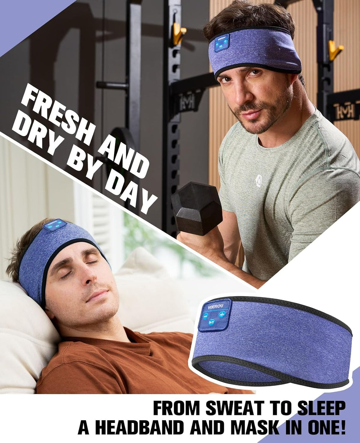 Voerou Sleep Headphones, Bluetooth 5.4 Headband for Men Women, Ultra Soft Sleeping Headphones Wireless Music Headband Headphones for Yoga Sports Side Sleep Christmas Birthday Cool Tech Gadgets Gifts