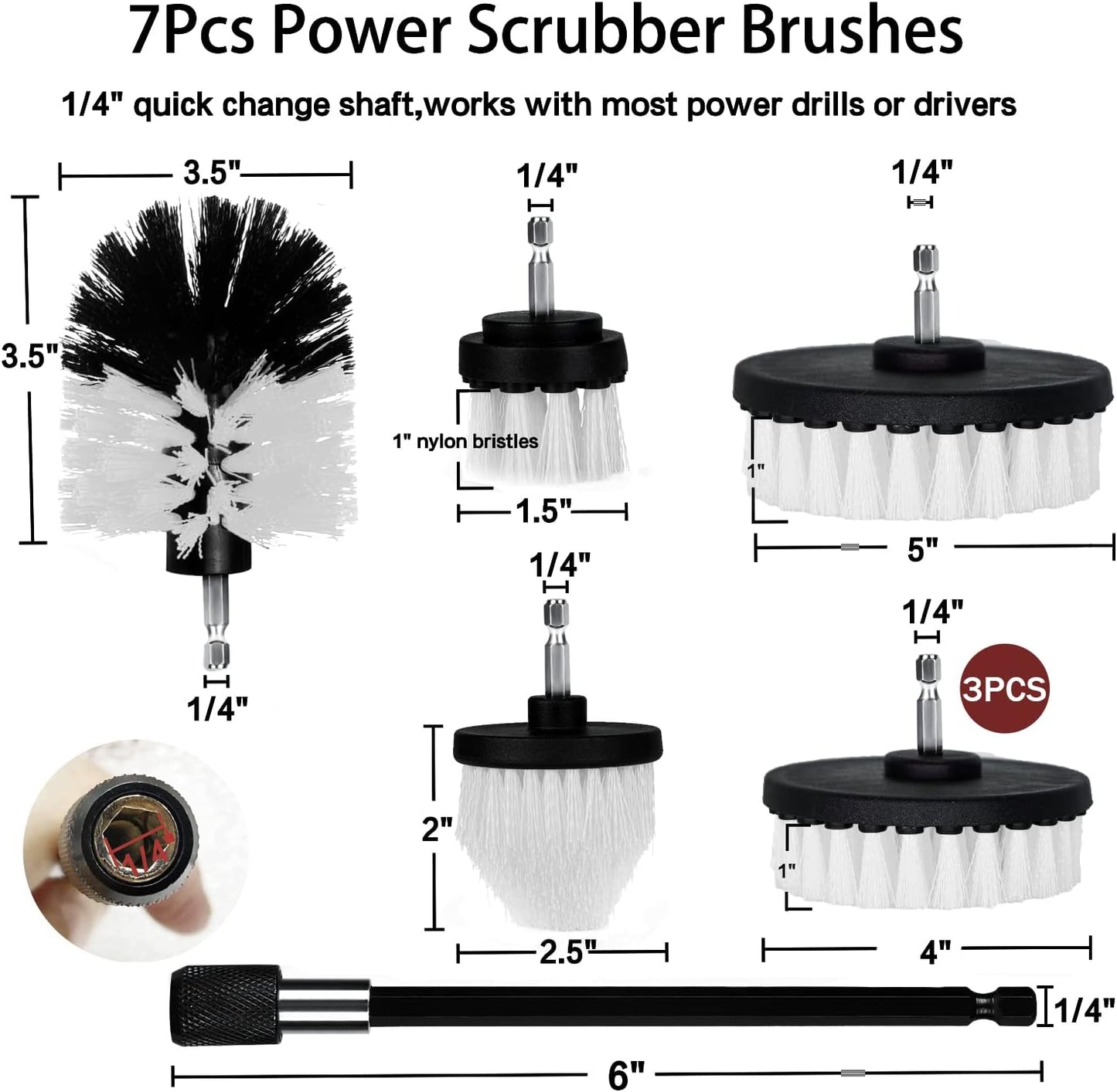 8 Pack Drill Brush Attachment Set, 1/4in Power Scrubber Brush + Extend Long Rod, Multi-Purpose Power Cleaning Scrub Brush for Bathroom, Tub, Tile, Corner, Floor(Red)