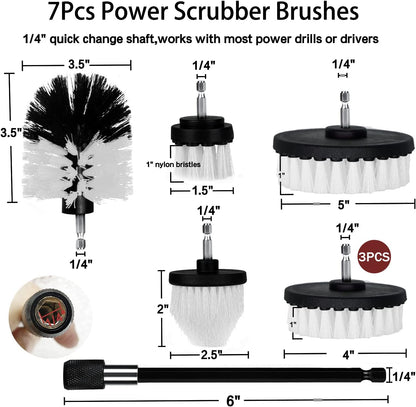 8 Pack Drill Brush Attachment Set, 1/4in Power Scrubber Brush + Extend Long Rod, Multi-Purpose Power Cleaning Scrub Brush for Bathroom, Tub, Tile, Corner, Floor(Red)