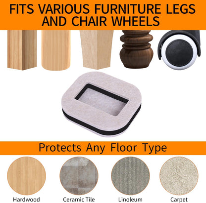 12 PCS Felt Furniture Coasters Caster Cups for Hardwood Floors, Felt Bottom Furniture Pads, Bed Office Chair Fridge Furniture Wheel Stopper to Prevent Sliding and Scratches (Black, L: 2.6" * W:1.8")