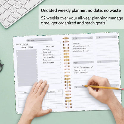 Thboxes A5 Weekly Planner Notebook, 52 Week Undated Journal for Women, Pink