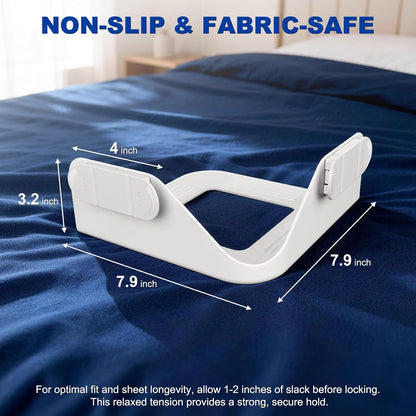 B-Land Bed Sheet Holders for Corners:4 Pack Non-Stretch External Clips- Fitted Sheet Grippers for Deep Pockets- No-Lift for Dorm & RV Beds, Keep Sheets Tight on Memory Foam & Twin-King (White+Grey)