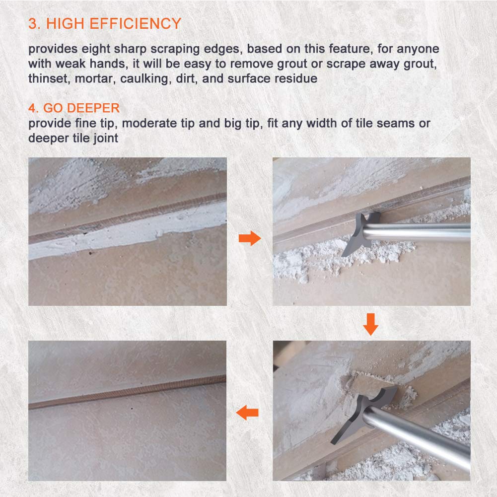 Grout Removal Tool, Caulking Removal Tool, Grout Cleaner, Scraper, Scrubber Brush, Tile Joint Cleaning Brush, Remove Grout or Cleaning for Tile Joints and Seams or Corner