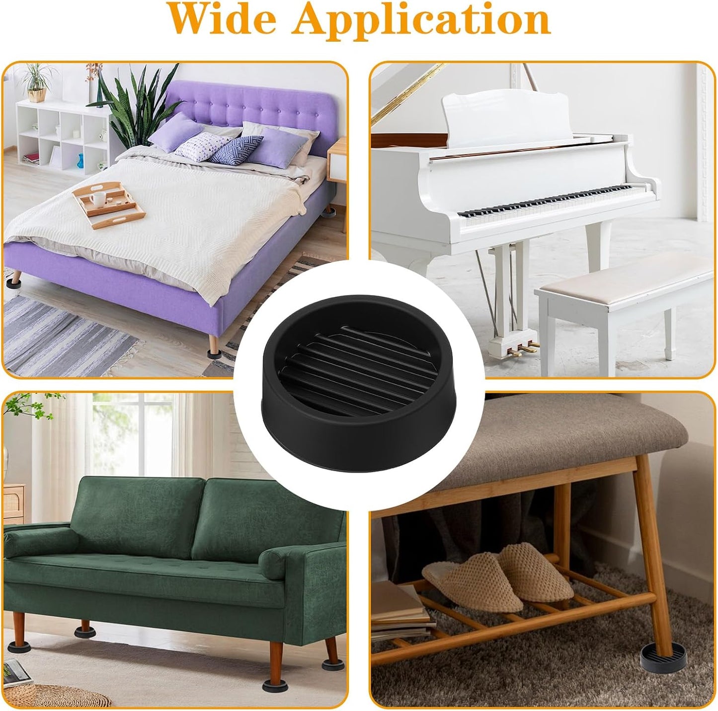 8 Pack Round Rubber Furniture Caster Cups, Non Slip Furniture Pads | 1.5 x 1.5" Furniture Gripper Anti Slide Floor Protector Rubber Furniture Feet for Bed Couch Table Chair Stoppers(Black)