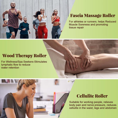 Wooden Fascia Massage Roller – Handheld Myofascial Release Massage Stick | Trigger-Point Knobs for Deep Tissue, Cellulite, Muscle Recovery & Circulation, and Lymphatic Drainage Massager