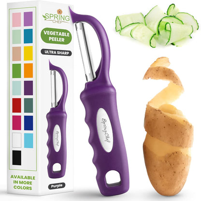 Spring Chef Swivel Potato Peeler for Kitchen w/ Soft Grip Handle, Mango | Premium Vegetable Peeler w/ Sharp Stainless Steel Blades, Multifunctional Food Peeler for Apple, Carrot, Cucumber, Fruit