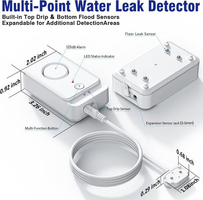 5 Pack Water Leak Detectors with 5FT Water Level Probe, Drip, Flood Sensor | DIY Extendable|120dB Alarm for Home/Basement Sump Pump/Bathroom/Kitchen/Toilet/Laundry Room,Under Sink/Pipe Leakage Detection