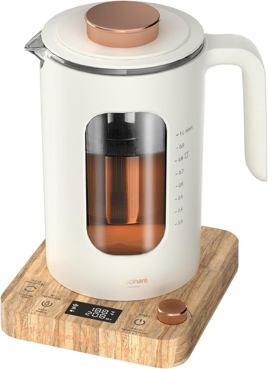 INTASTING Electric Kettle, Electric Tea Kettle with Infuser, 1 Liter | ±1℉ Temperature Control, 1200W Fast Heating, BPA-Free Glass, Easy to Clean, Keep-warm, Auto shut-off, Dark Gray