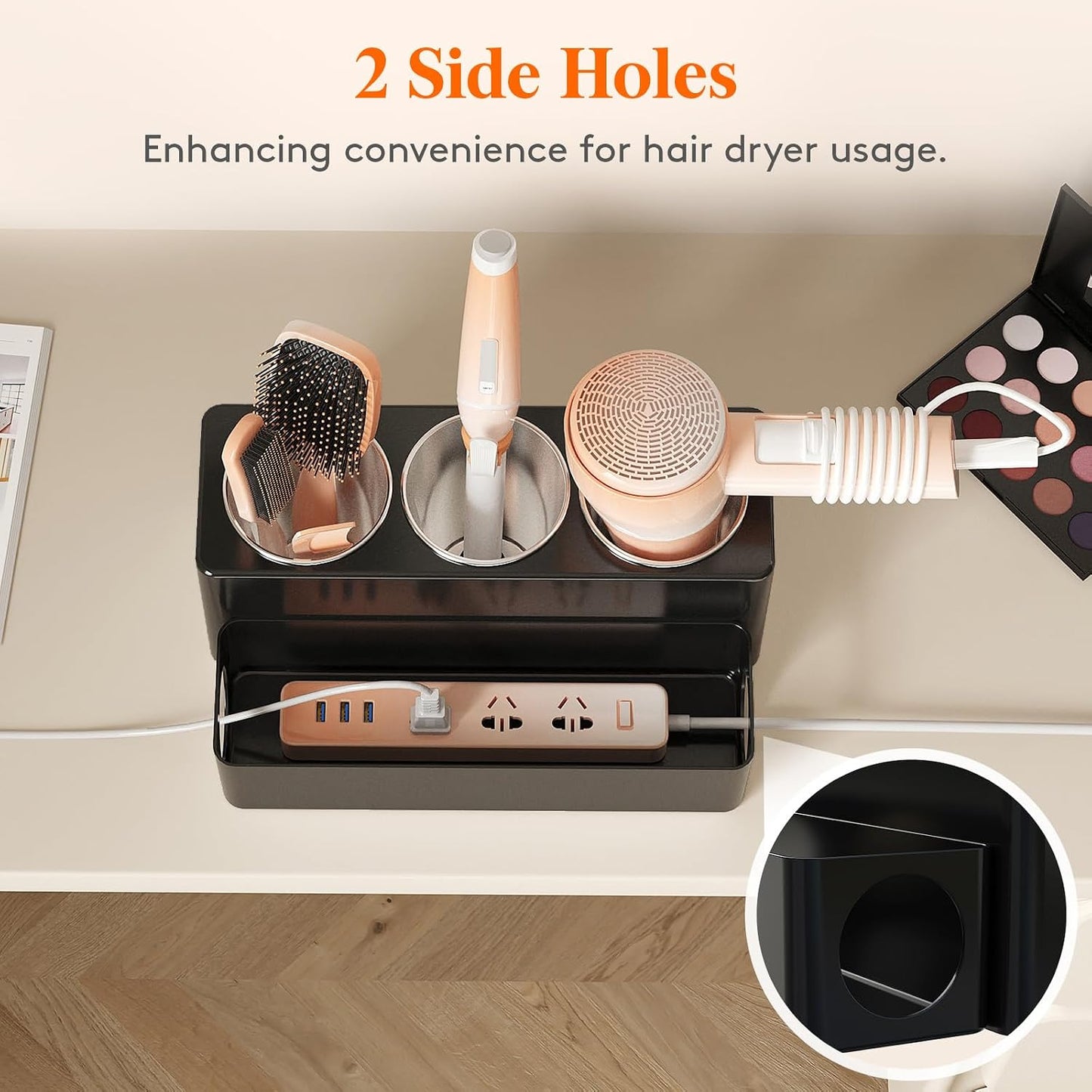 Lifewit Hair Tool Organizer Dryer Holder Countertop with 4 Cups, Black | 4 Stainless cups Tools Organizer, Acrylic body Hair Product Storage for Curling Iron, Brush, Straightener, Bathroom
