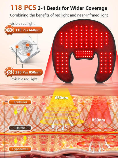 Red Light Therapy for Neck & Shoulders Upper-Back with Vibration, Portable