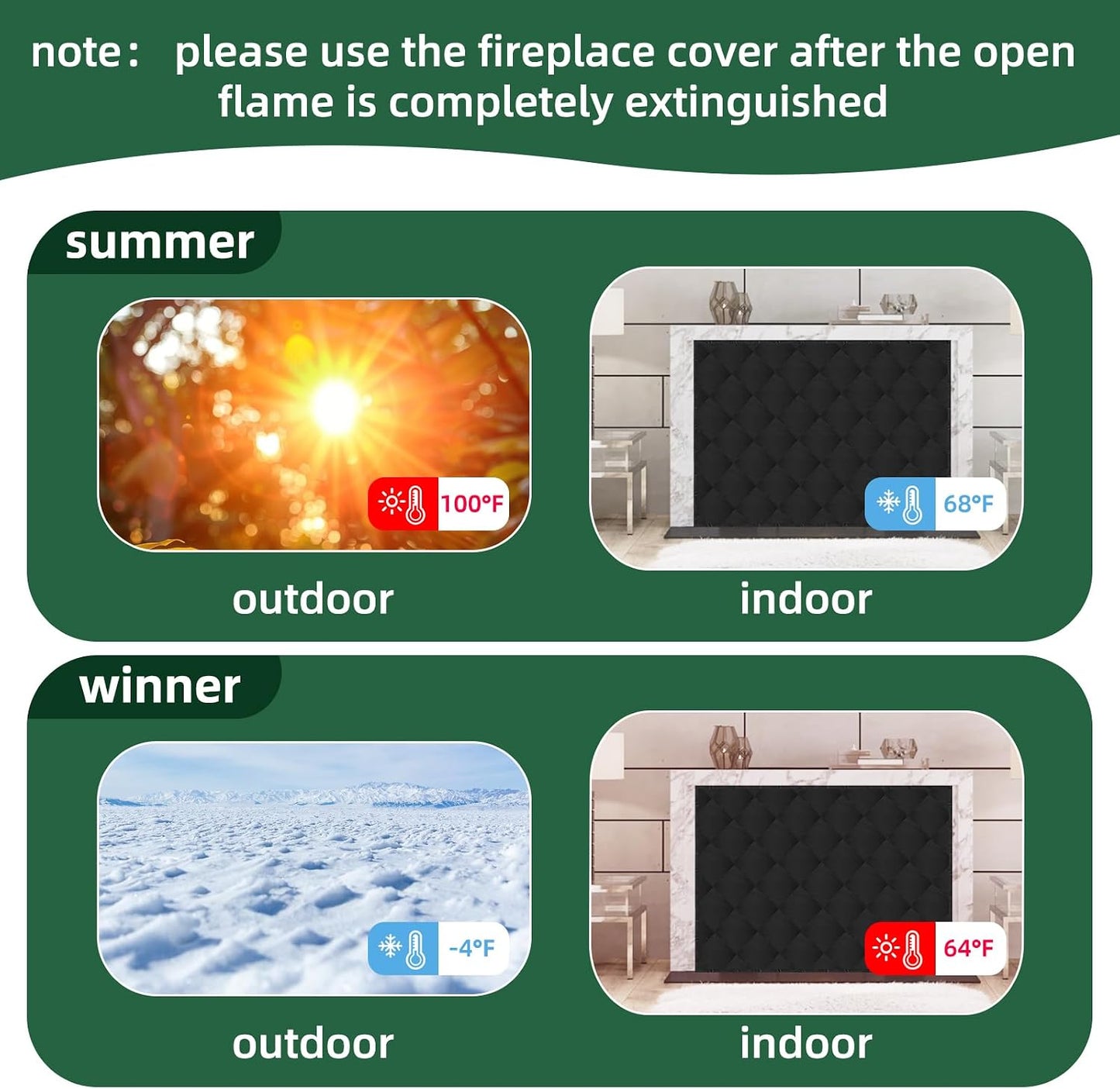 Magnet Fireplace Cover 41" x 29" Fireplace Blocker Blanket with Magnets Indoor Fire Place Draft Stopper Flue Blocker for Living Room Keep Indoor Drafts Out Stops Heat Loss, Black