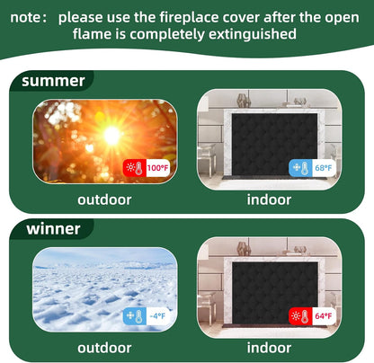 Magnet Fireplace Cover 41" x 29" Fireplace Blocker Blanket with Magnets Indoor Fire Place Draft Stopper Flue Blocker for Living Room Keep Indoor Drafts Out Stops Heat Loss, Black