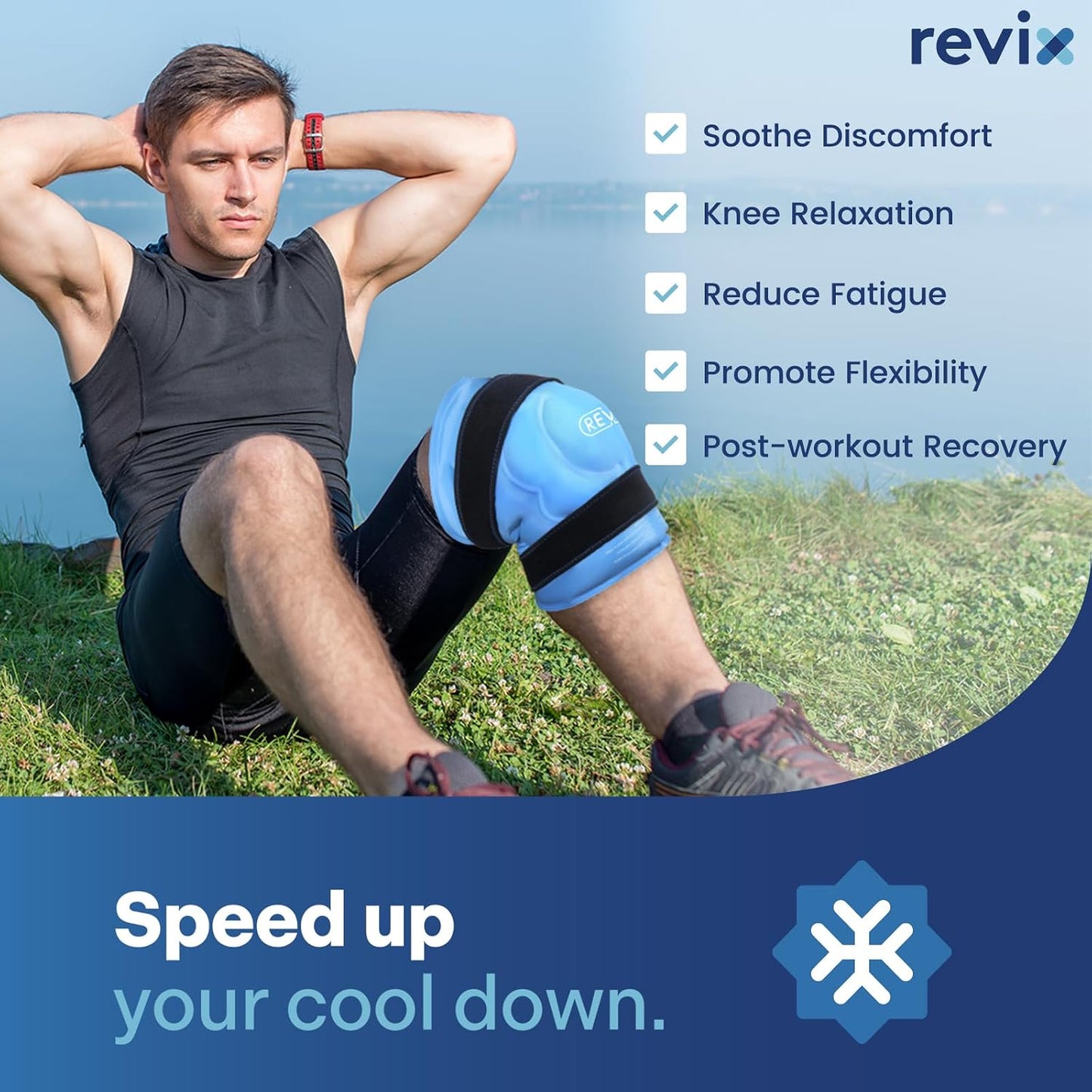 REVIX 20" XXXL Knee Ice Pack Wrap Around Entire Knee, Extra Large Ice Pack | Covers Full Knee with Cold Compression for Meniscus Tear, Arthritis, Back, Shoulder and Post-Workout Recovery