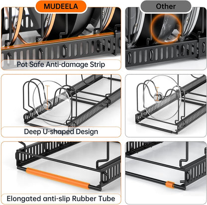 MUDEELA Expandable Pot Pan Lid Organizers inside Cabinet, 10 Divider-Black | Expandable 11.8–22.9", 10 Adjustable Divider, Tool-Free Assembly, Non-Slip, Scratch-Proof, For Pan Lid Cutting Board Bakeware