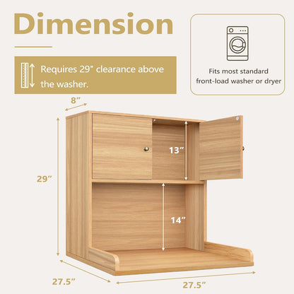 Laundry Storage & Organization (Oak) | Washer and Dryer Topper with Edge, Over Washer and Dryer Shelves for Laundry Room, Universal Fit, 27.5"Wx27.5"Dx29"H