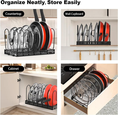 Housolution Pot and Pan Lid Organizer Holder Storage Rack, Black | 12"-23" Expandable, 14 Adjustable Dividers, Sturdy Metal Construction, Easy Assembly
