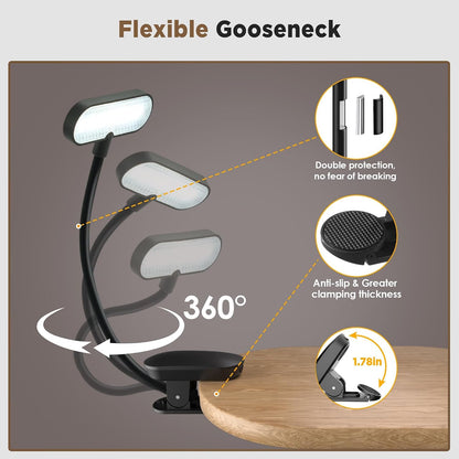 ARTIST'S DREAM Book Light for Reading at Night with 14 LEDs, 3 Eye-Caring Color Temperatures, Featuring Long Runtime and Lightweight Design - The Flexible Clip-On Book Light Designed for Book Lovers