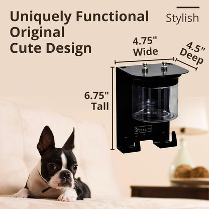 Dog Leash Holder for Wall with Shelf — Wall Mounted Dog Treat Holder & Station, 2 Airtight 32oz Treat Containers, 9 Hooks, Patented Lidless Slide-to-Seal Jars, Solid Steel, Made in USA